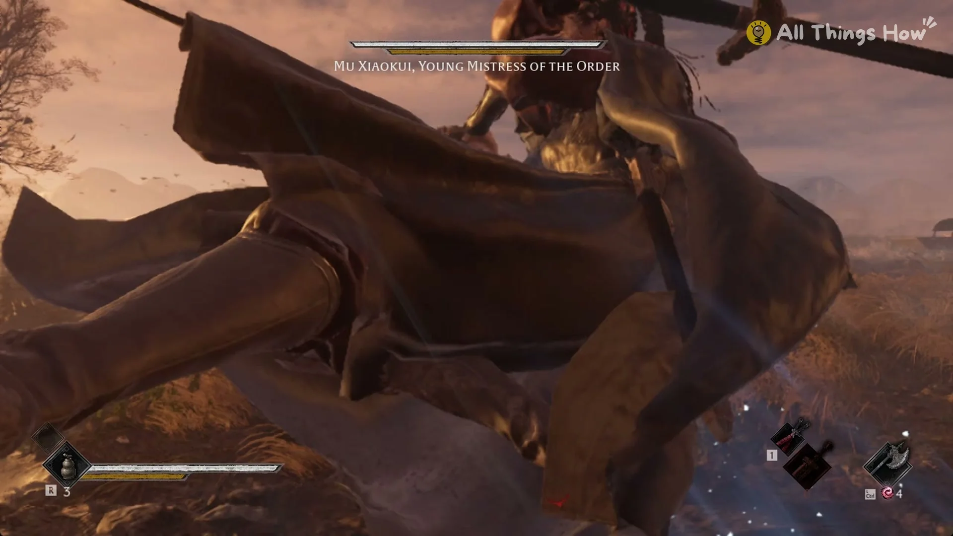 Mu Xiaokui leaping high over Soul at the start of the Lakeside fight, Phantom Blade Zero