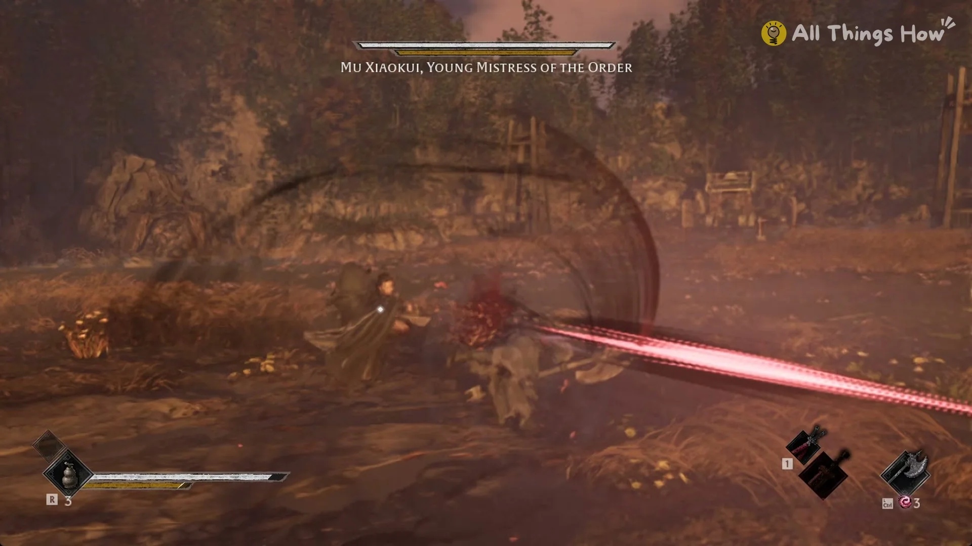 A red crescent flying from Mu Xiaokui across the field, Phantom Blade Zero