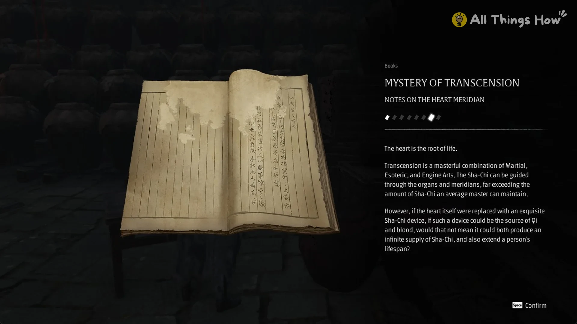 Mystery of Transcension book card picked up in the jar store near the Well of Wei Sanchuan, Phantom Blade Zero