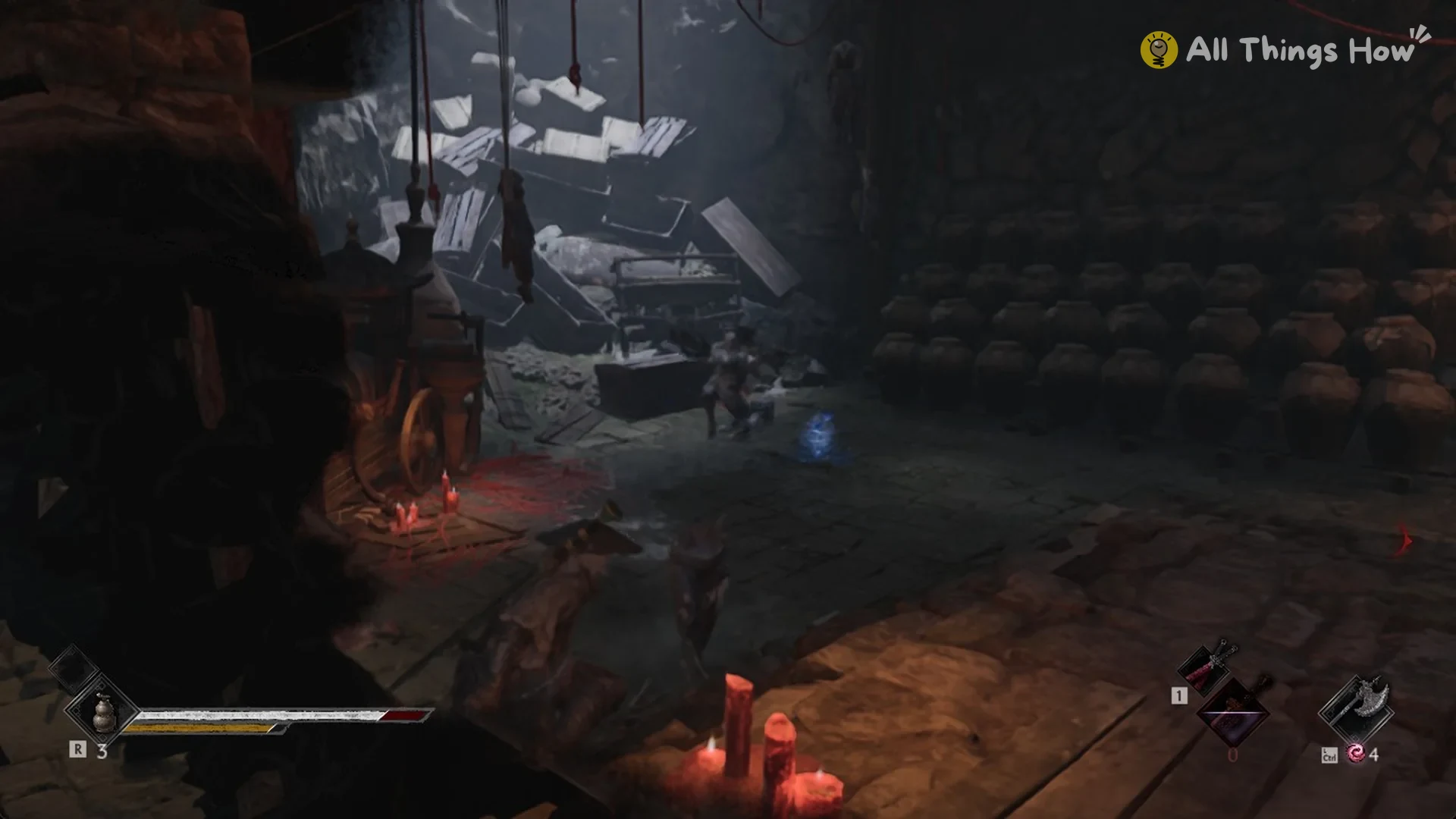View down into the jar cellar that holds the Mandate Encampment Outer Gate Key, Phantom Blade Zero