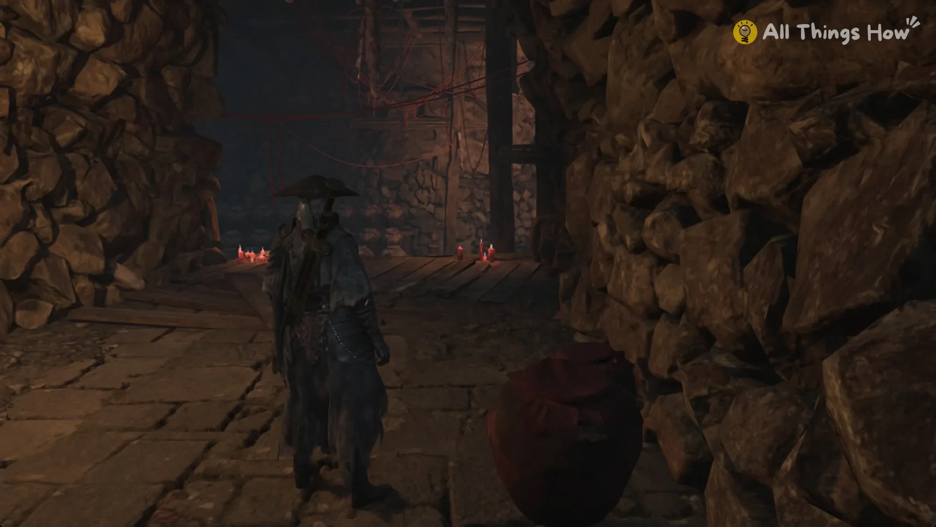 Narrow rock passage from the jar store toward the key cellar in Pangzhen, Phantom Blade Zero