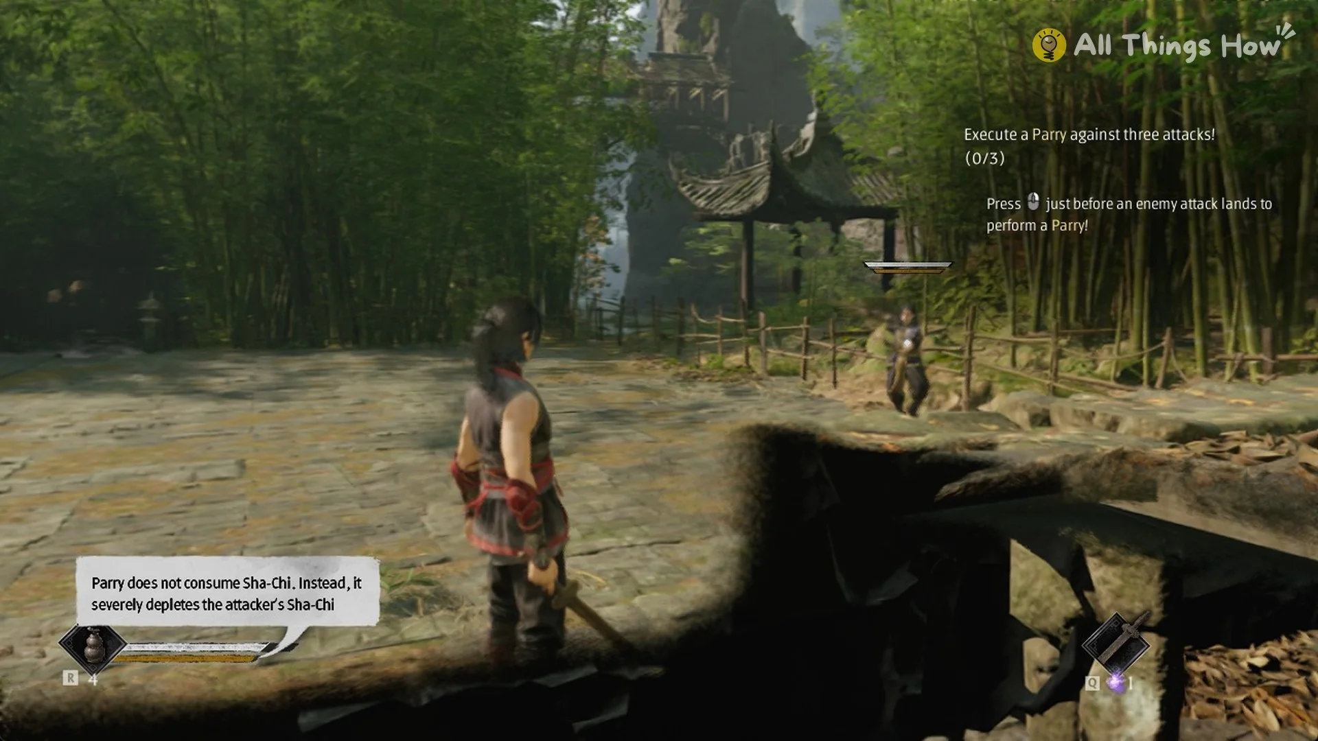 Phantom Blade Zero parry tutorial prompt Execute a Parry against three attacks with the tooltip Parry does not consume Sha-Chi