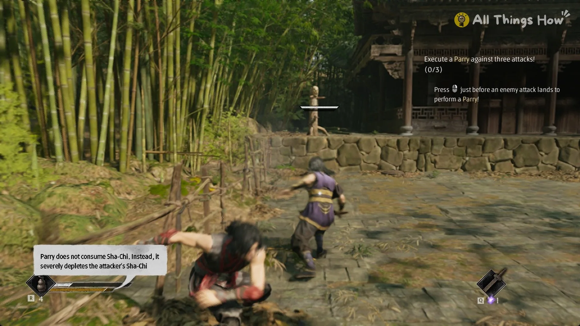 Phantom Blade Zero heroine parrying Zuo Shang's staff strike in the sparring yard