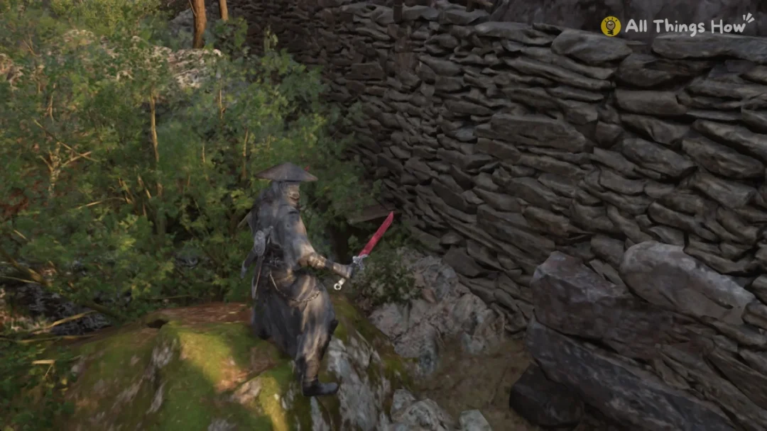 Soul beside a dry-stone wall in a green ravine, Phantom Blade Zero