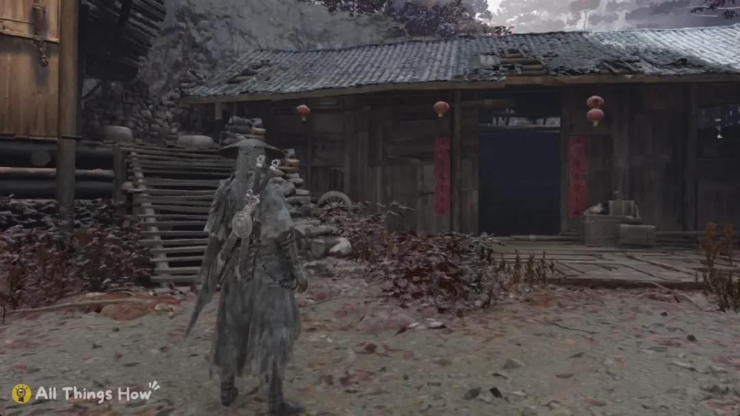 Soul outside a wooden house in the Crimson Forest in Phantom Blade Zero
