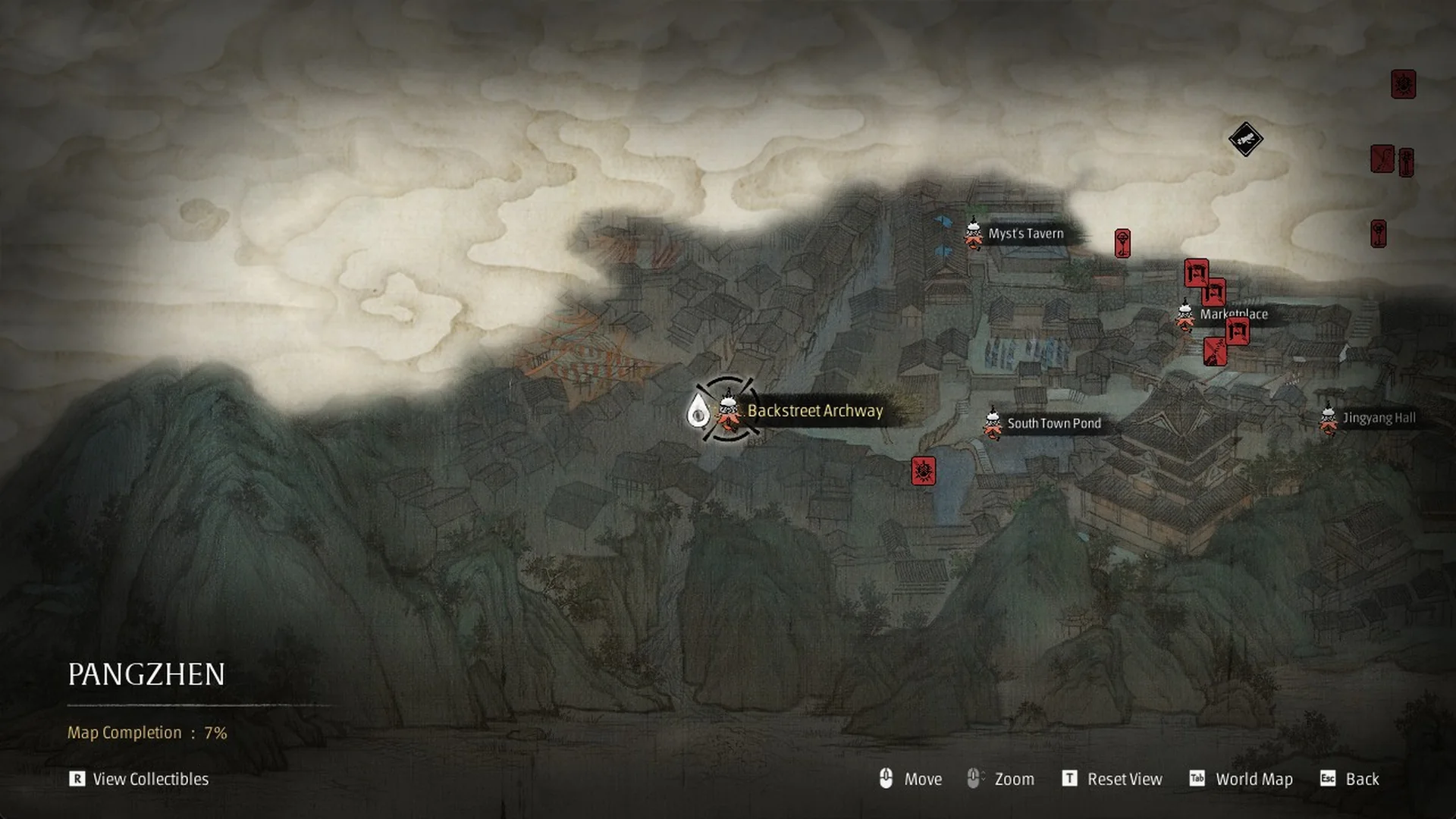The Backstreet Archway bell on the Pangzhen map, Phantom Blade Zero