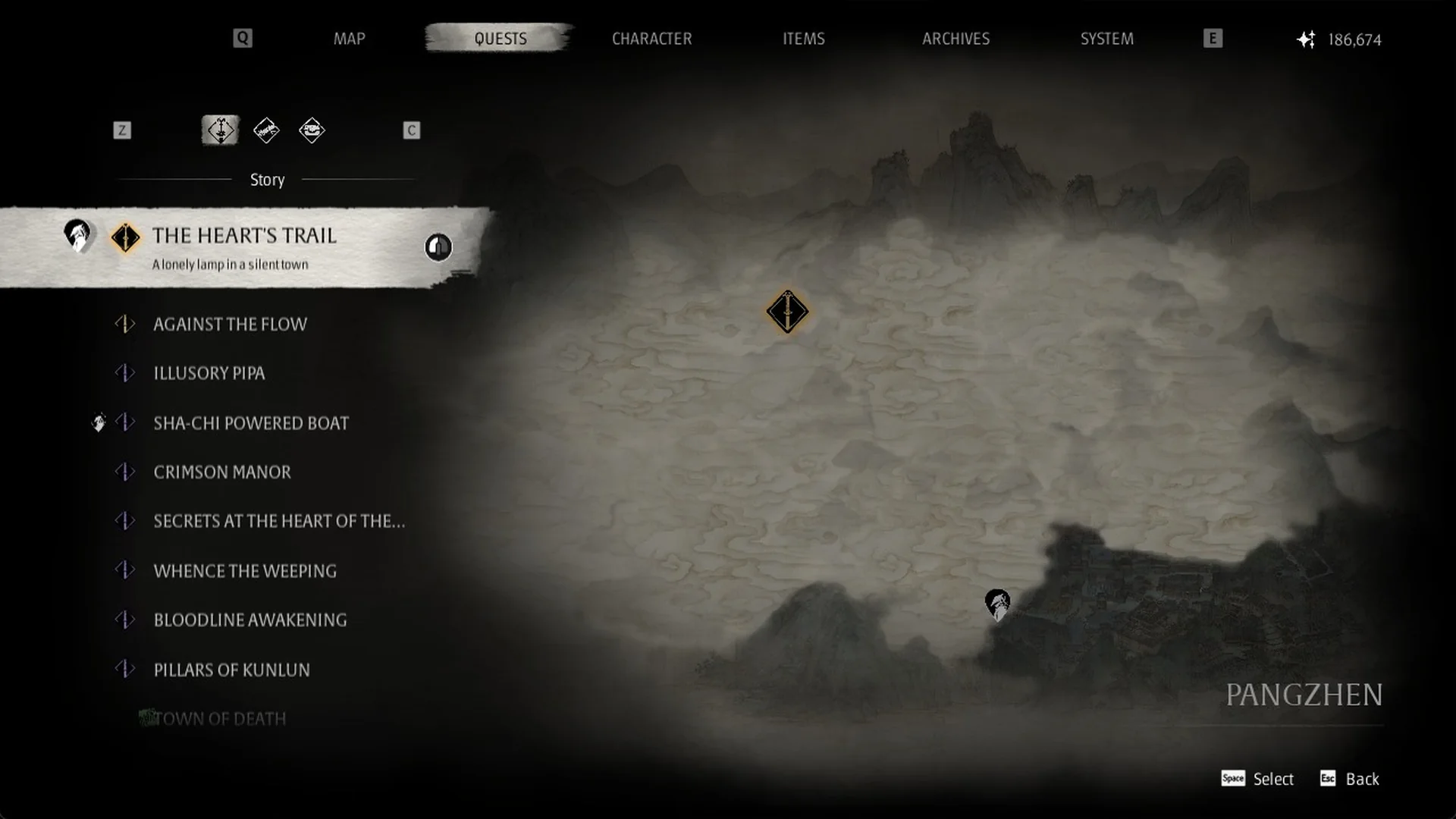 The Heart's Trail at the top of the Story tab in the quest log, Phantom Blade Zero