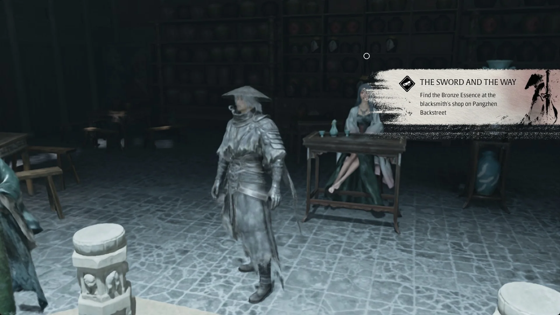 The Sword and the Way quest card: Find the Bronze Essence at the blacksmith's shop on Pangzhen Backstreet, Phantom Blade Zero