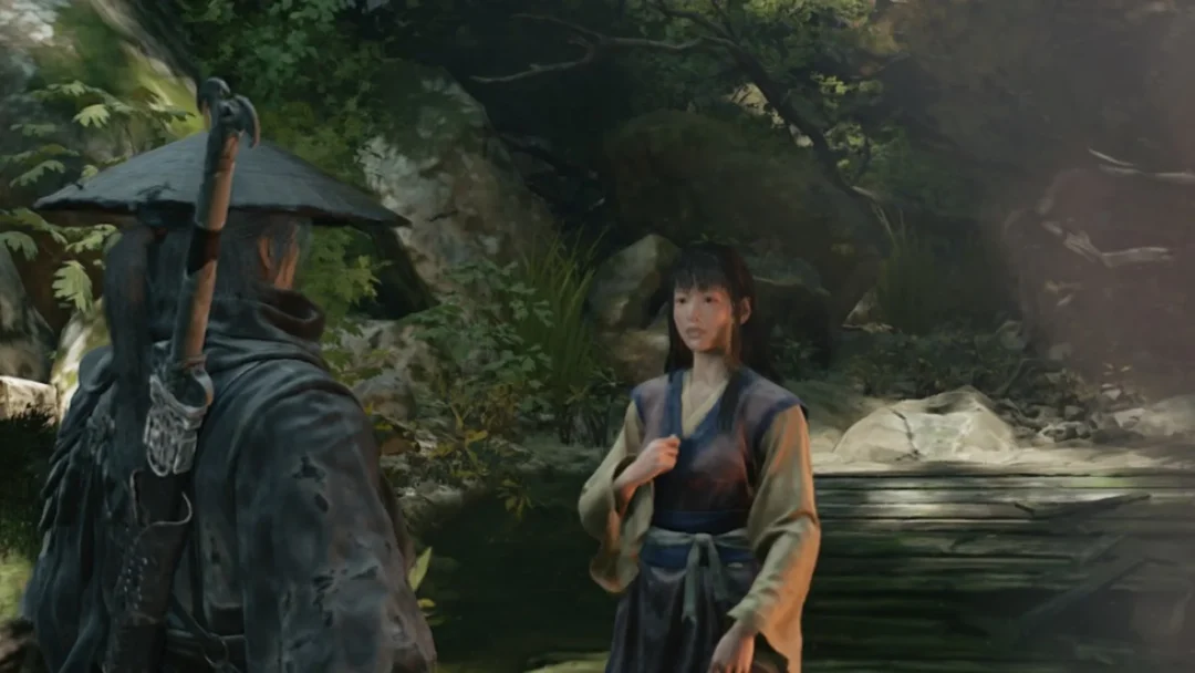 Yu'er talking with Soul by the stream in Weeping Creek Valley, Phantom Blade Zero