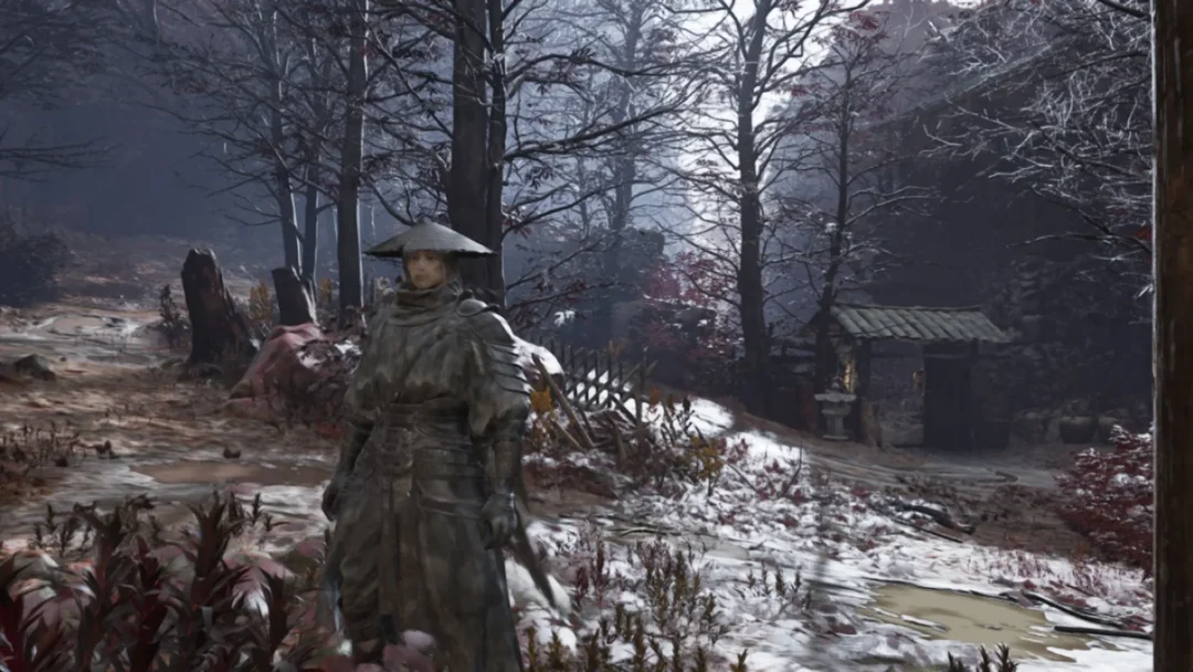 Soul on a snowy path among red trees in the Crimson Forest, Phantom Blade Zero