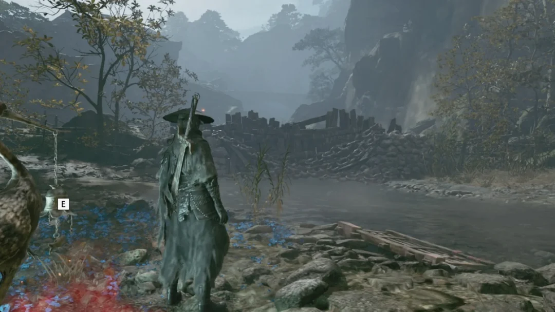 Soul by a crane bell on a riverbank in Weeping Creek Valley, Phantom Blade Zero