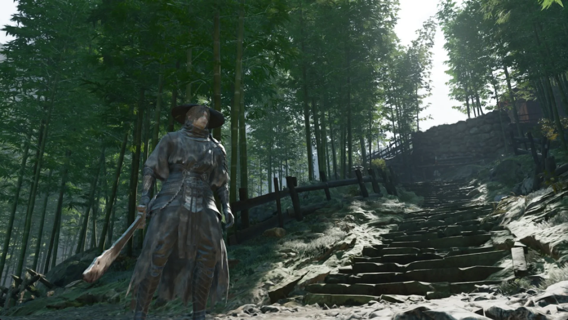Soul at the foot of stone stairs in a bamboo grove in Phantom Blade Zero