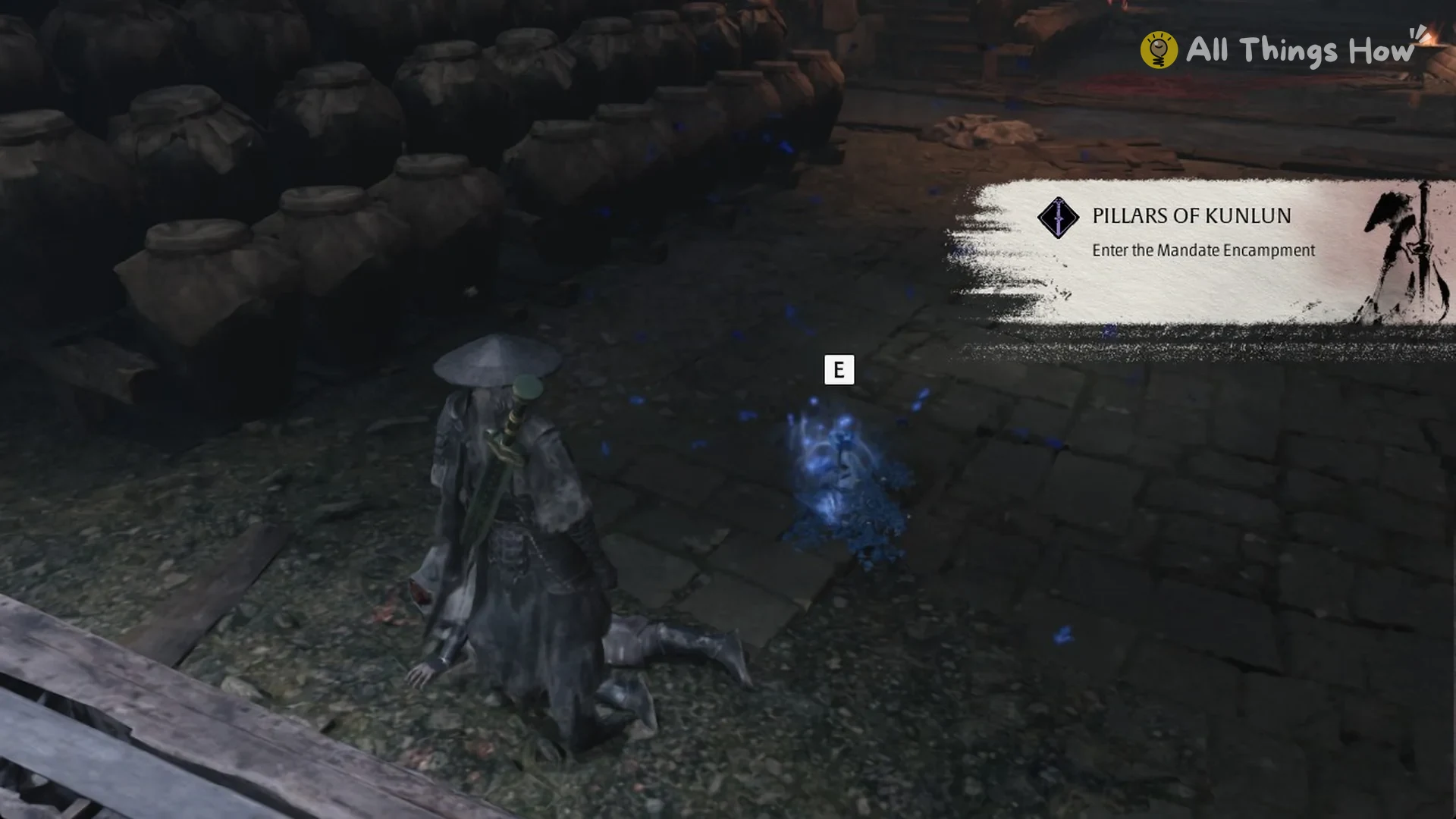 Pillars of Kunlun quest banner reading Enter the Mandate Encampment after picking up the key, Phantom Blade Zero