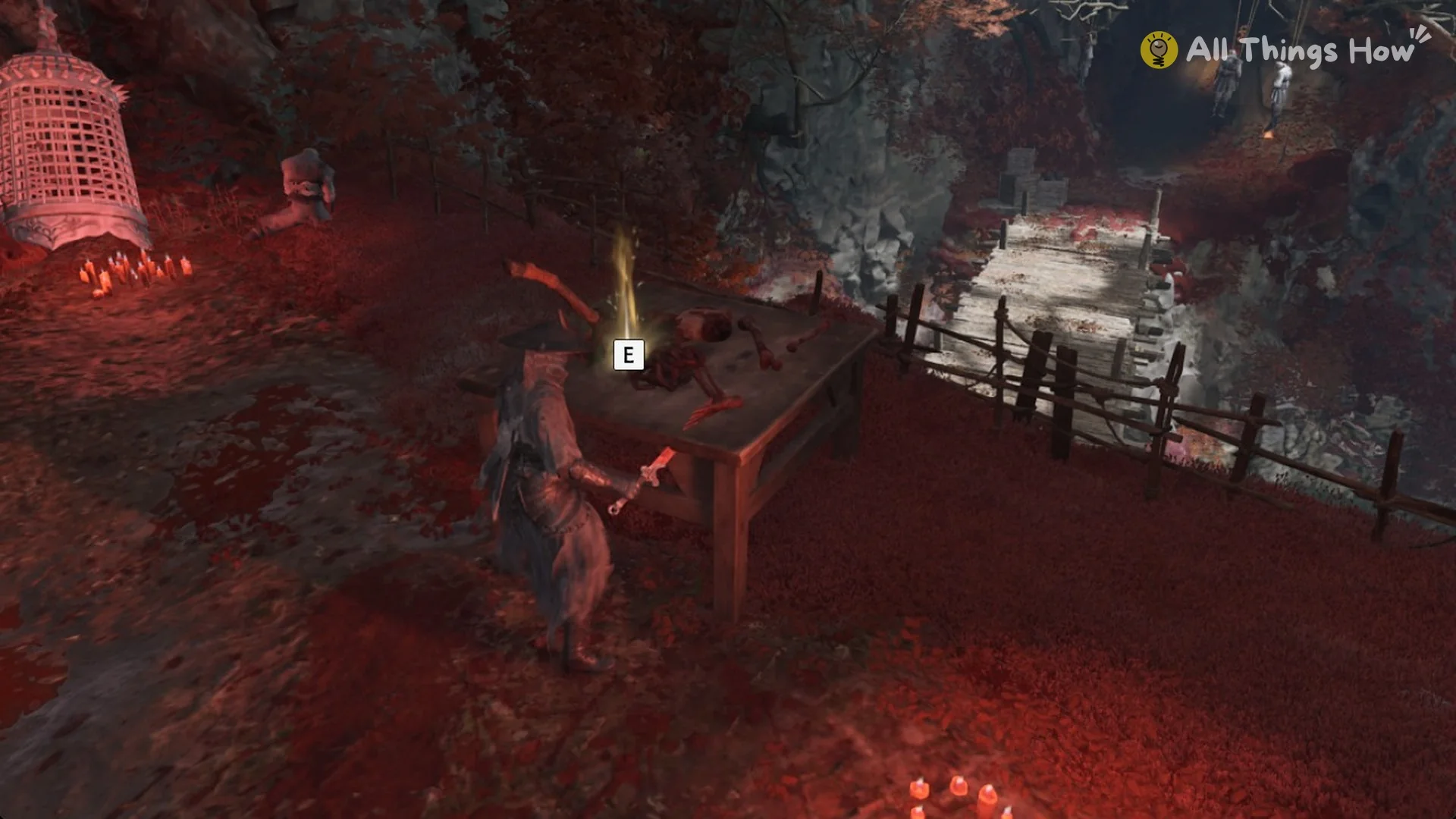 Glint with an E prompt on the second table at the Butcher's camp in Phantom Blade Zero