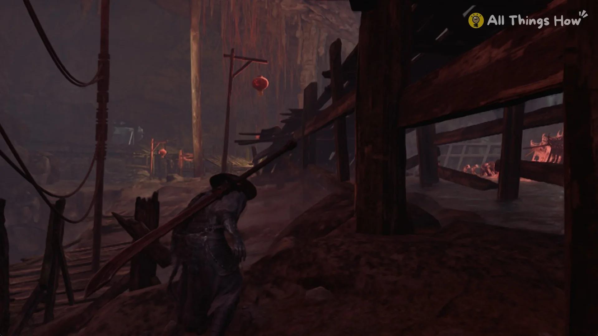 The muddy basin under the scaffolding at the bottom of the path, Phantom Blade Zero