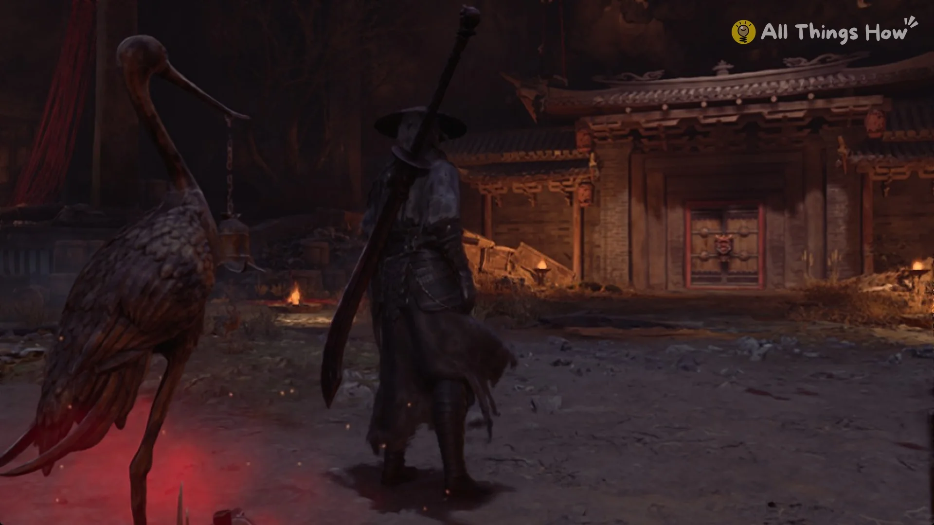 Soul beside the crane statue in the middle of Yuzan's arena, Phantom Blade Zero
