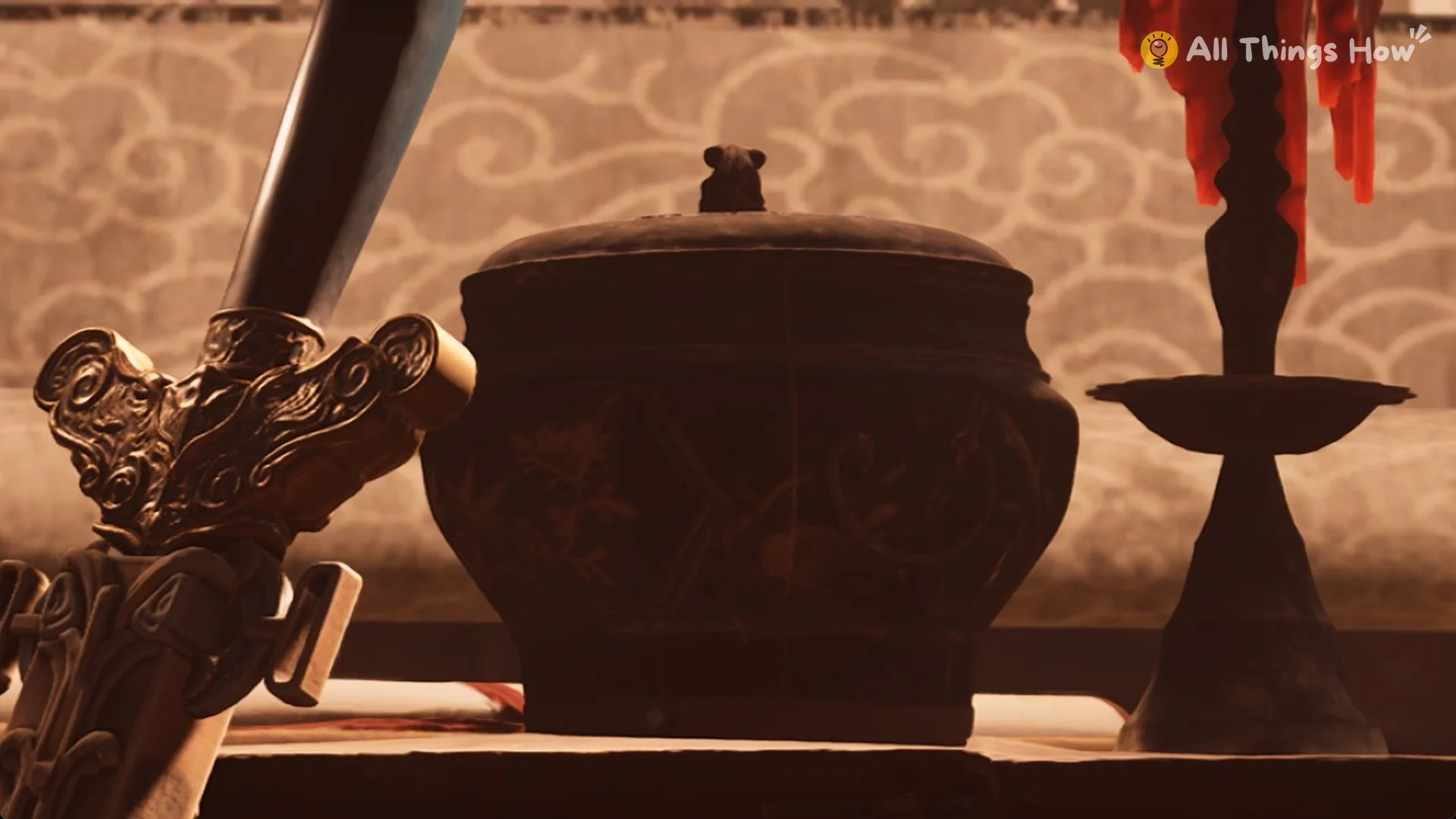 A sword and an incense burner on a table in the flashback, Phantom Blade Zero