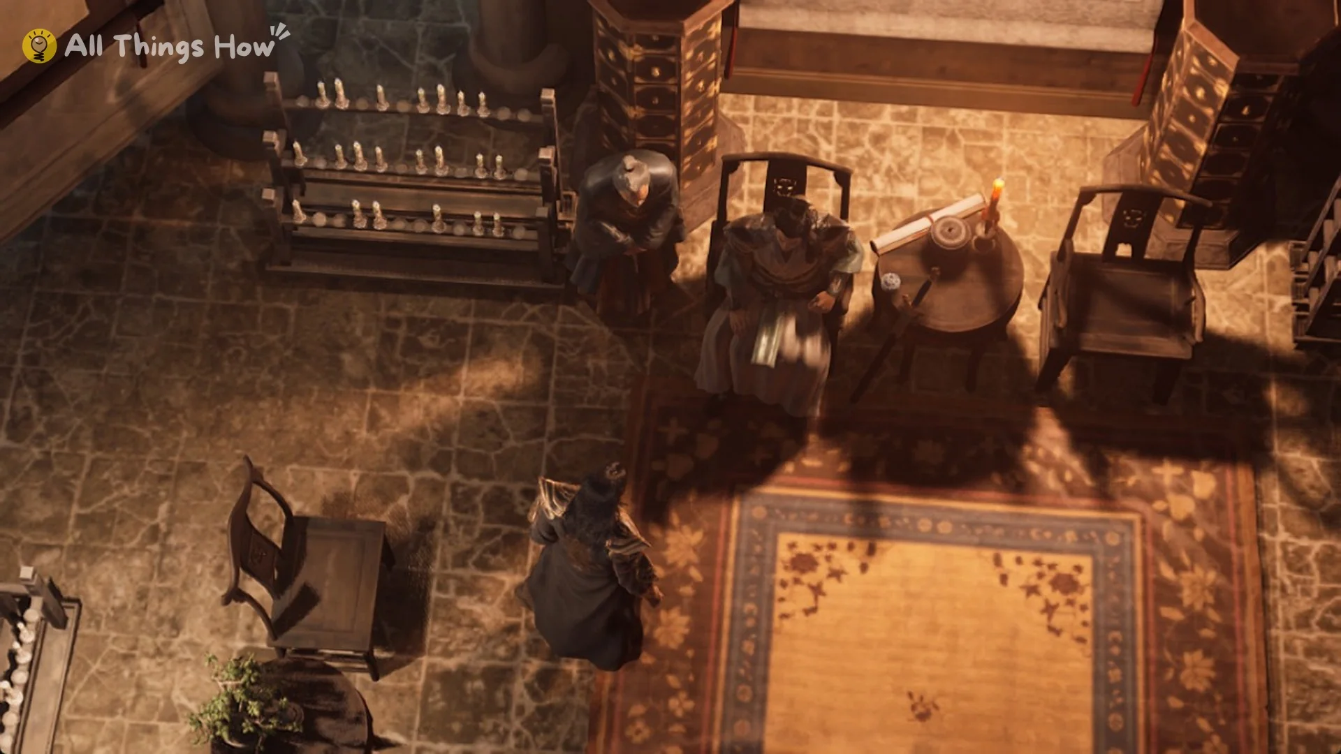 Mu Tianmiao and Zuo Shang in a room seen from above in the flashback, Phantom Blade Zero