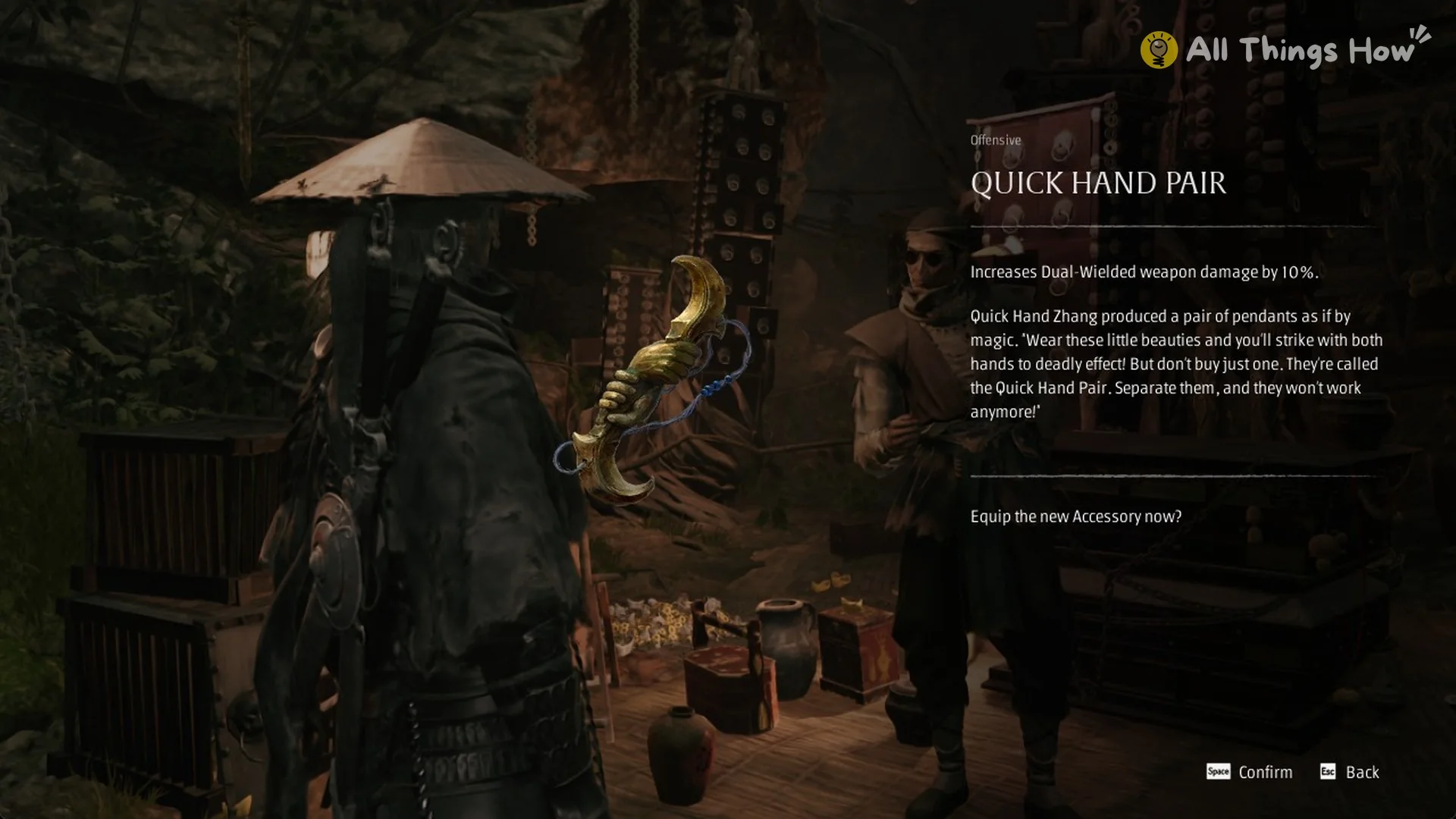 The Equip the new Accessory now prompt after buying Quick Hand Pair, Phantom Blade Zero