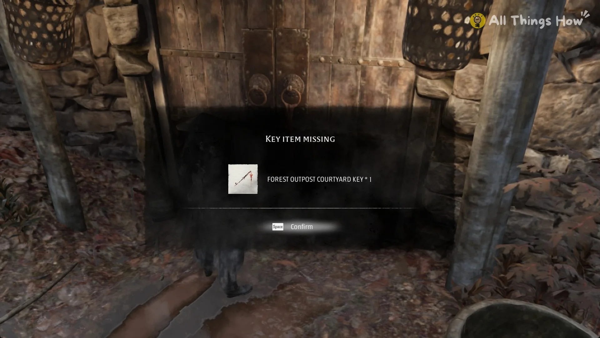Key item missing box asking for the Forest Outpost Courtyard Key at the low-road double gate in Phantom Blade Zero