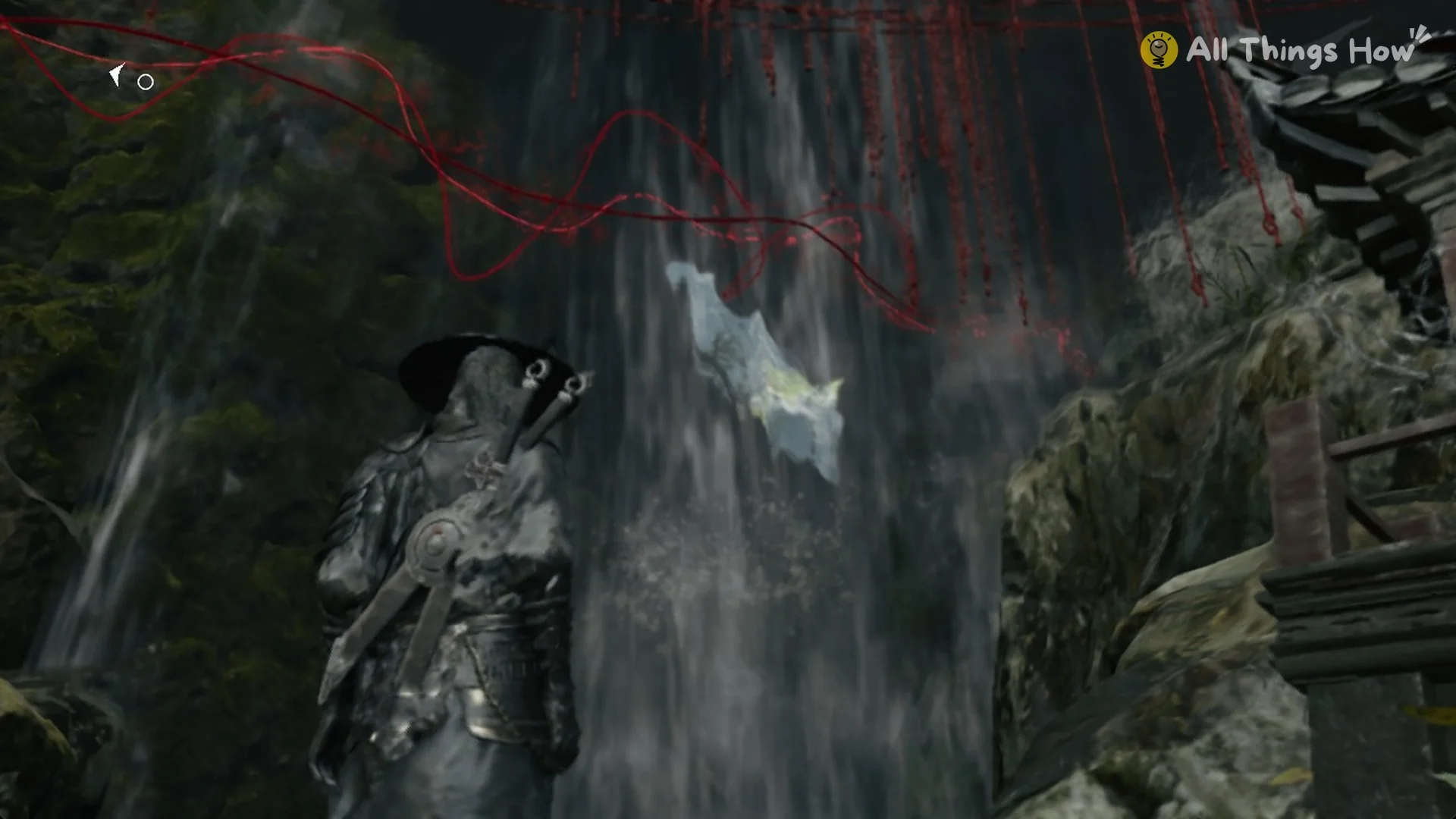 Soul by the waterfall at the Red Thread Barrier in Phantom Blade Zero