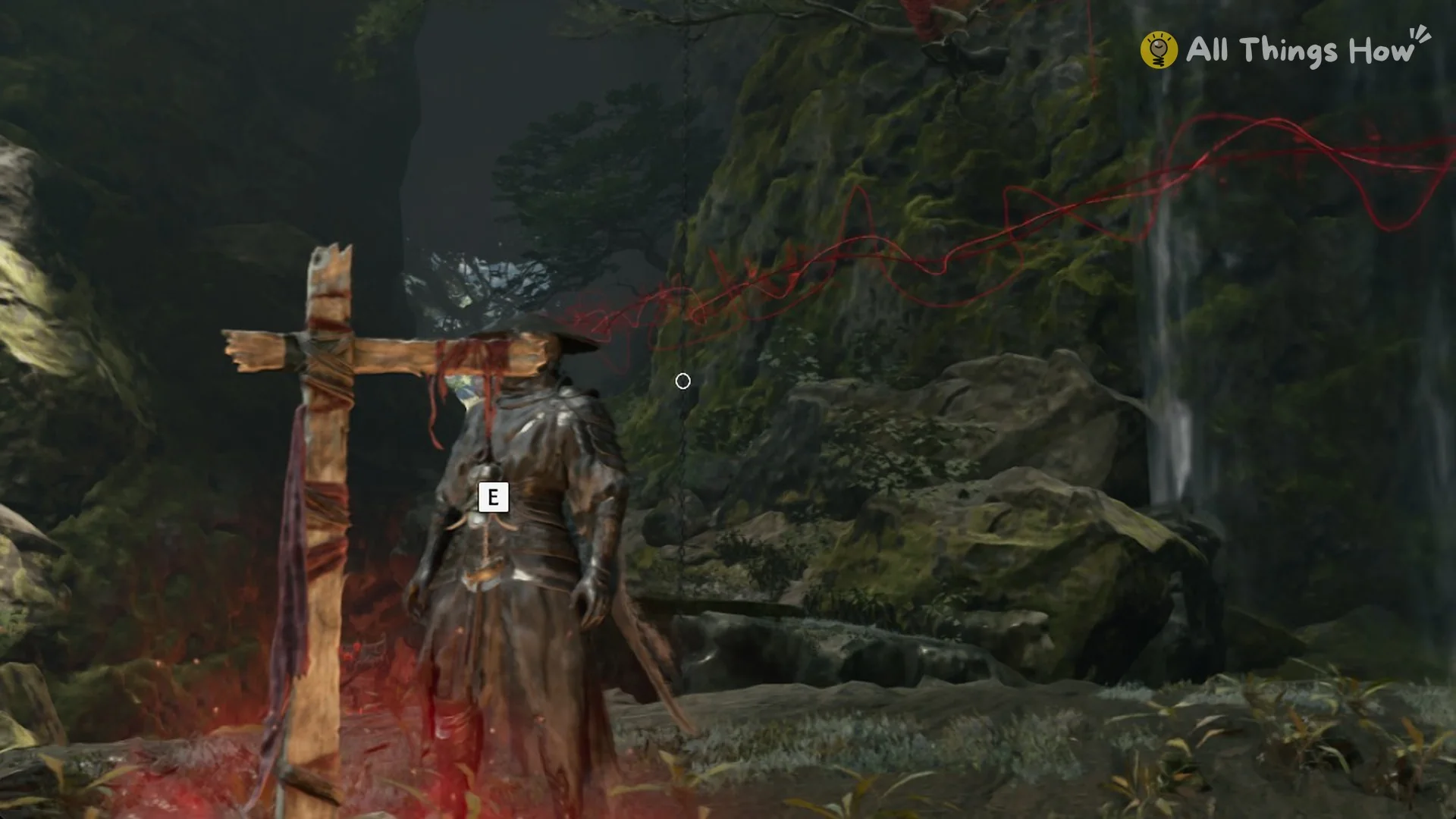 A single red thread running off through the air from the barrier in Phantom Blade Zero