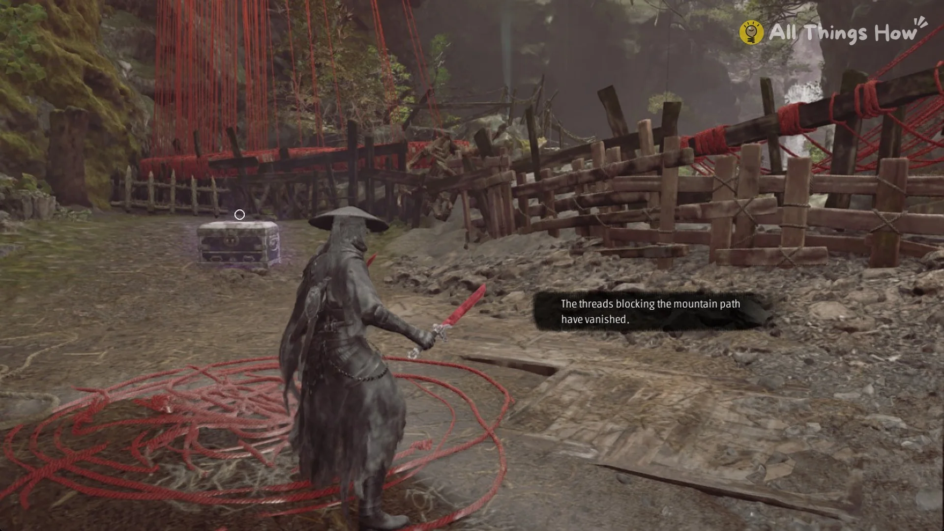 The message that the threads blocking the mountain path have vanished in Phantom Blade Zero