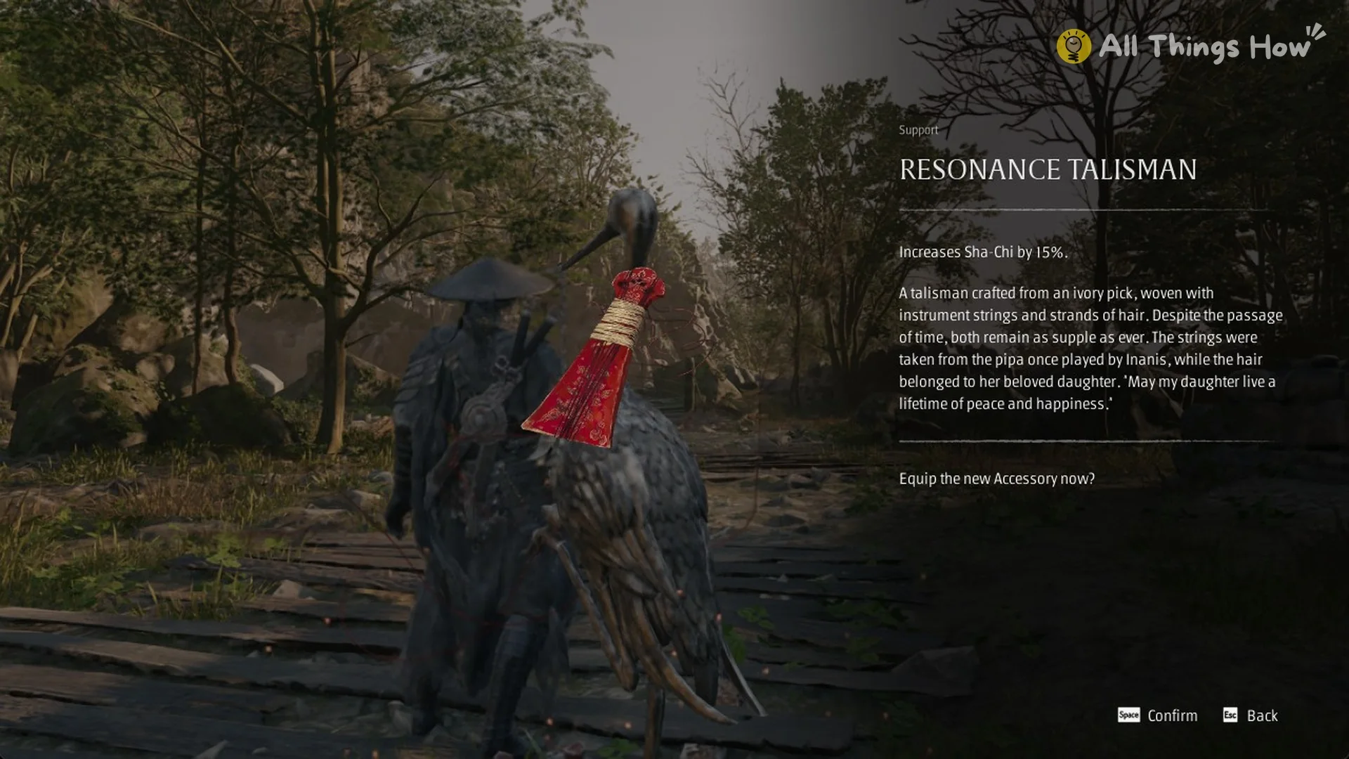 The Resonance Talisman Support accessory card, Increases Sha-Chi by 15%, Phantom Blade Zero
