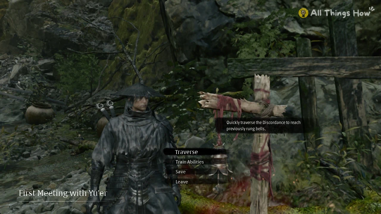 Soul at the First Meeting with Yu'er bell with the Traverse row and its tooltip in Phantom Blade Zero