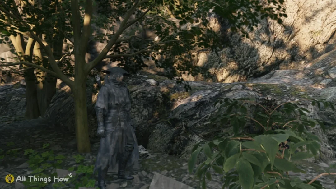 Soul standing among trees and ferns on a rocky slope, Phantom Blade Zero