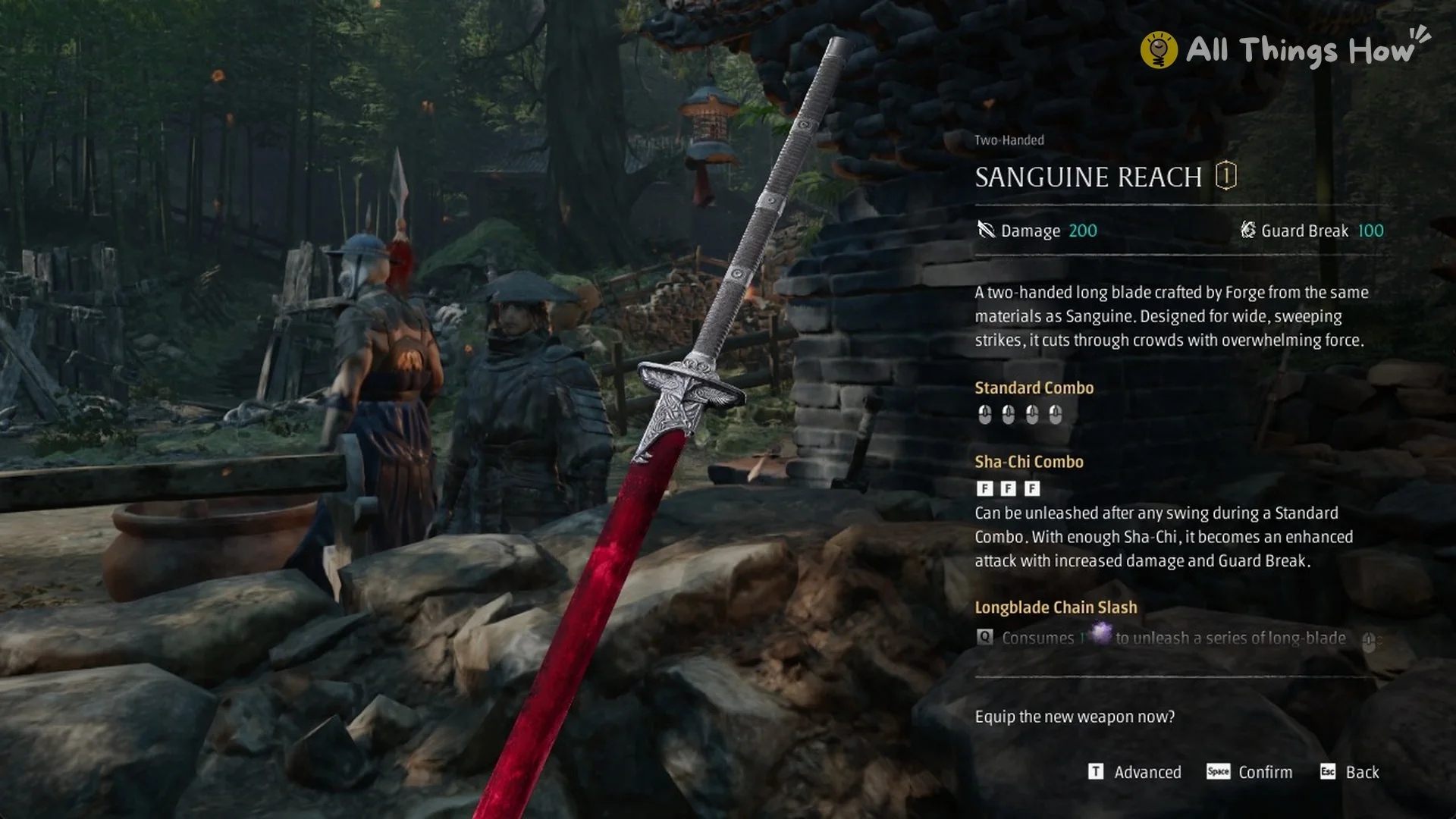 The Sanguine Reach item card with Damage 200 and Guard Break 100 in Phantom Blade Zero