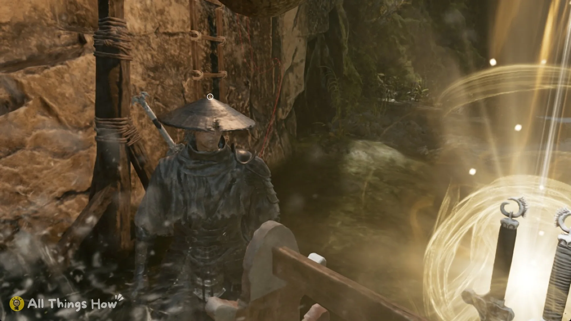 The Sanguine Twin blades glowing in the ground in Weeping Creek Valley in Phantom Blade Zero