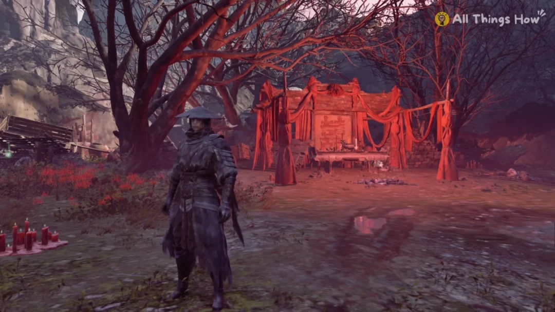 Soul at the red-draped wedding altar in Flesh Lily Fields in Phantom Blade Zero