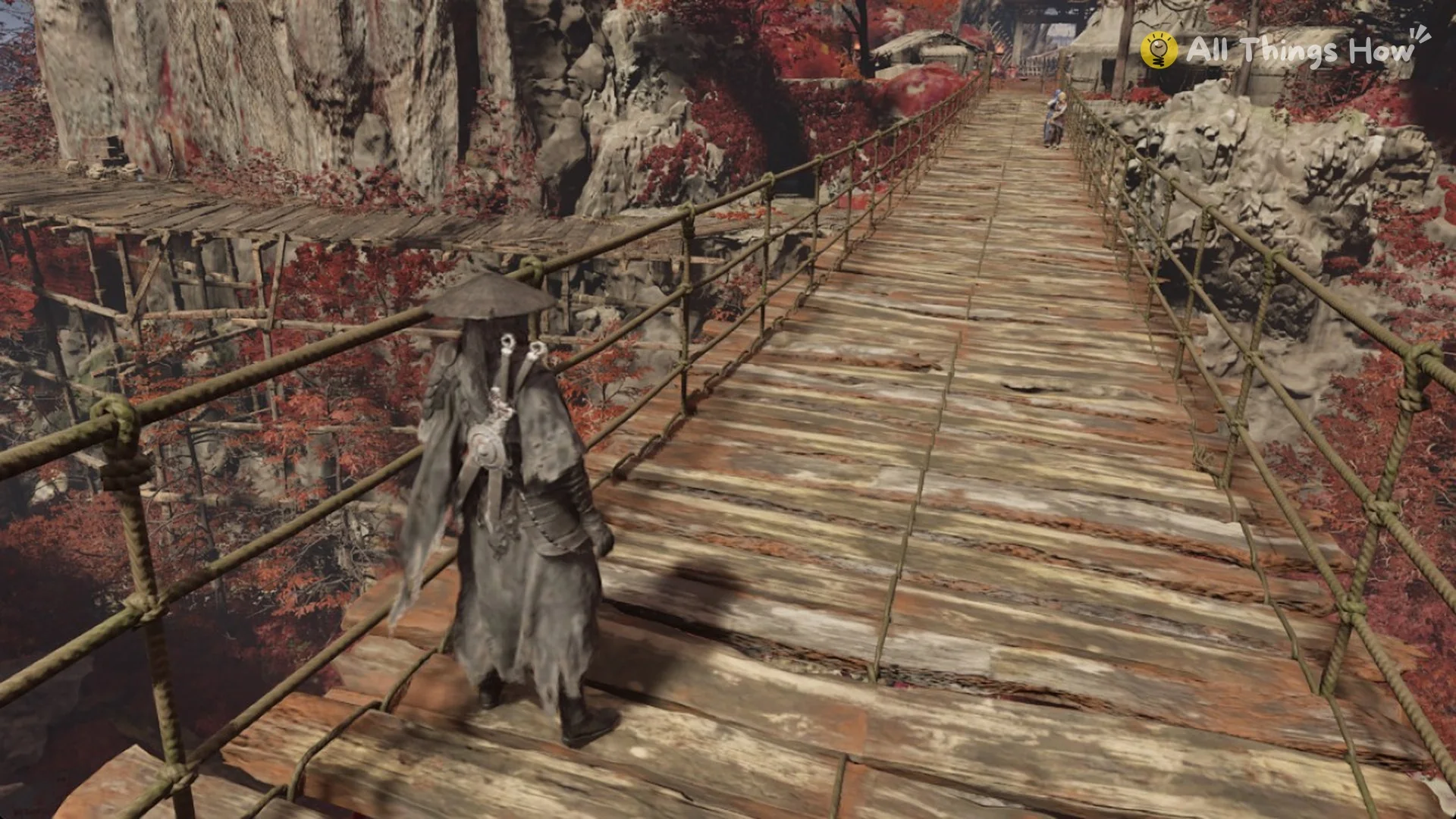 Soul on the long rope bridge to the Thieves' Camp in the Crimson Forest, Phantom Blade Zero
