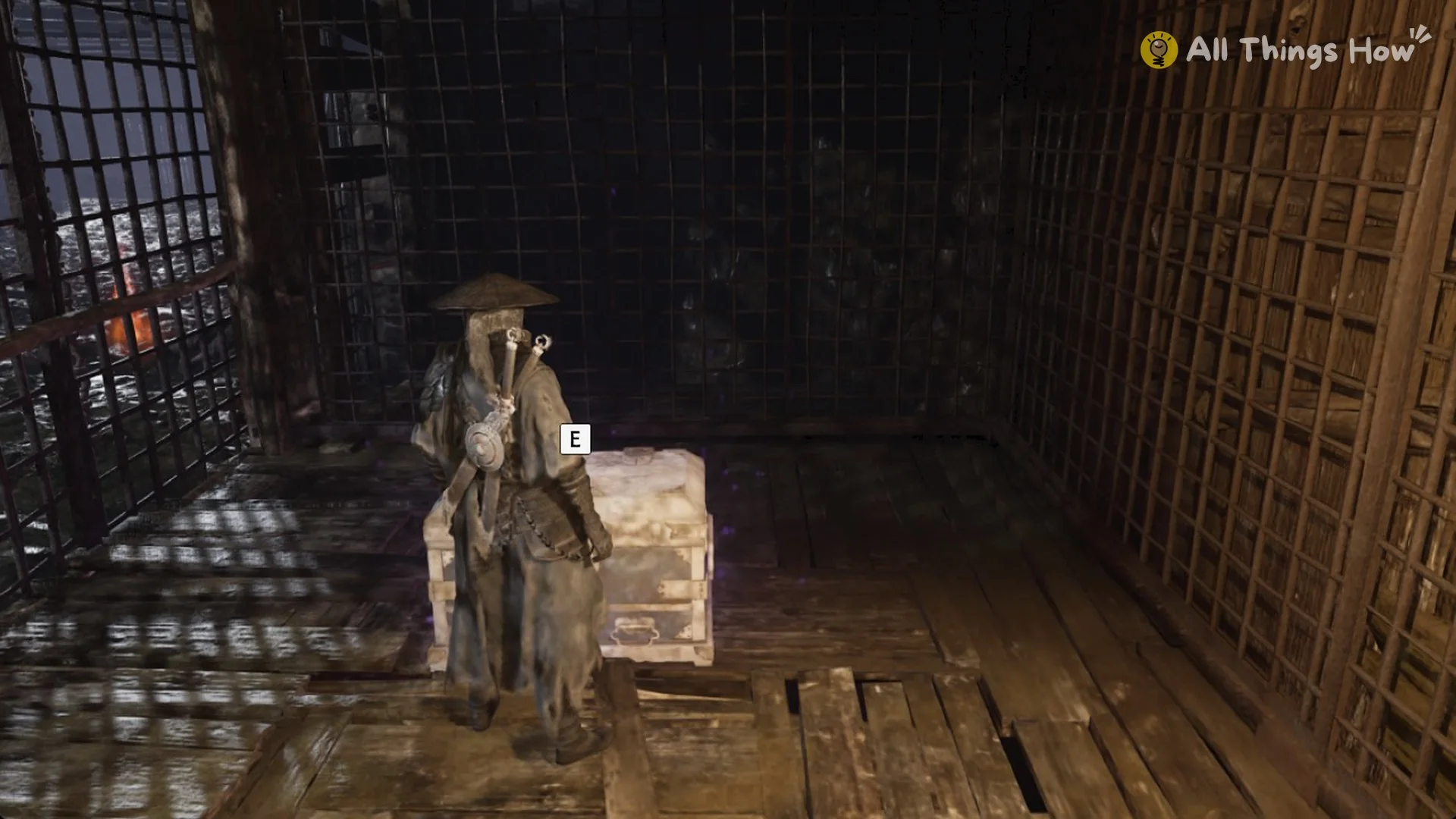 Soul at the chest with the E prompt in the grille room of the Crimson Forest cellar, Phantom Blade Zero