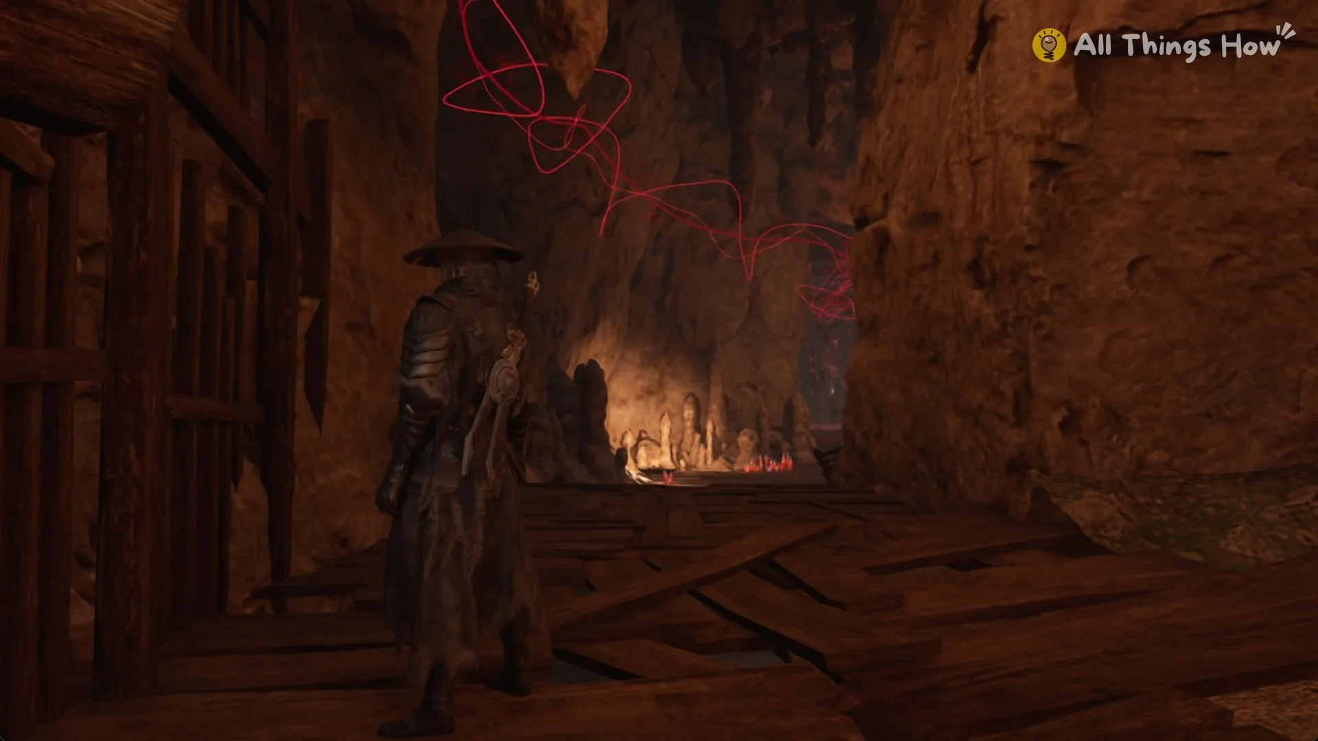 The candle-lit passage under red threads leading to the puppet base, Phantom Blade Zero