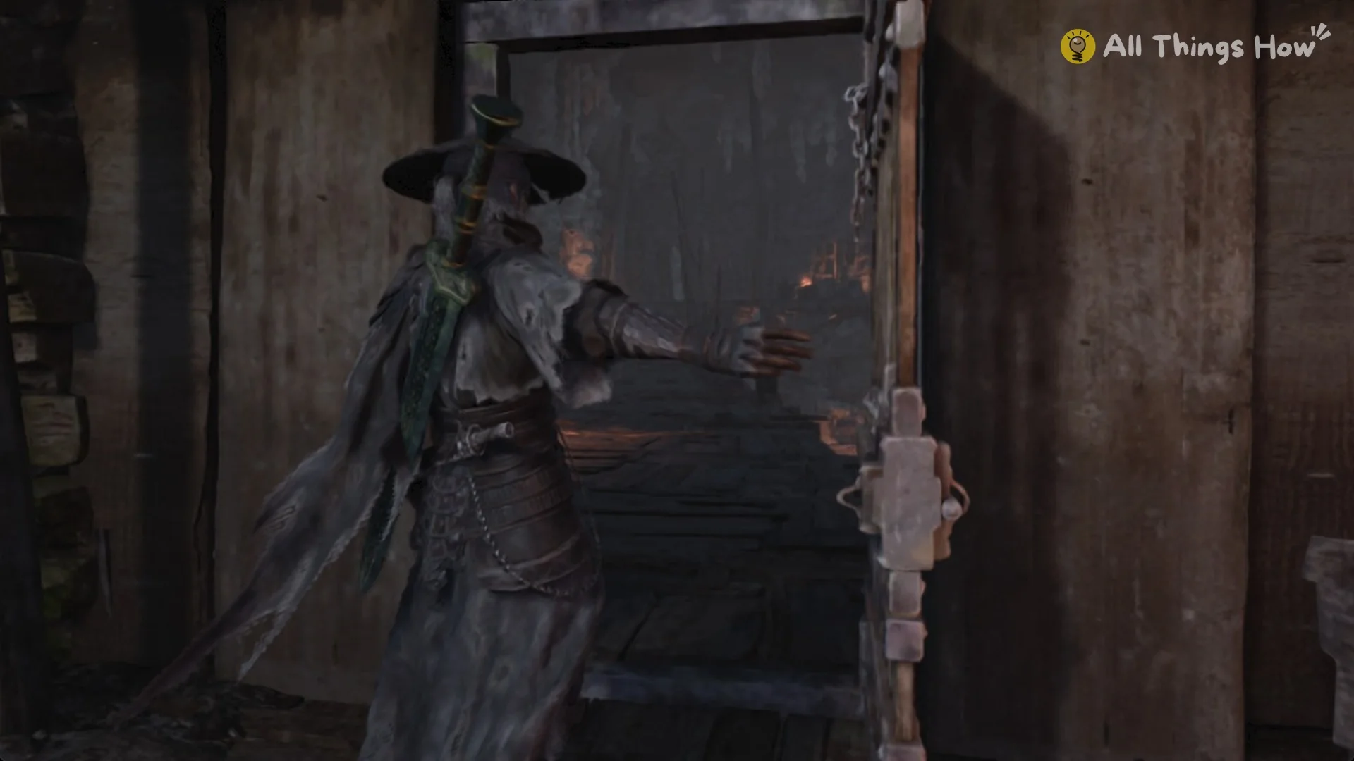 Soul opening the door past the top of the lift, Phantom Blade Zero