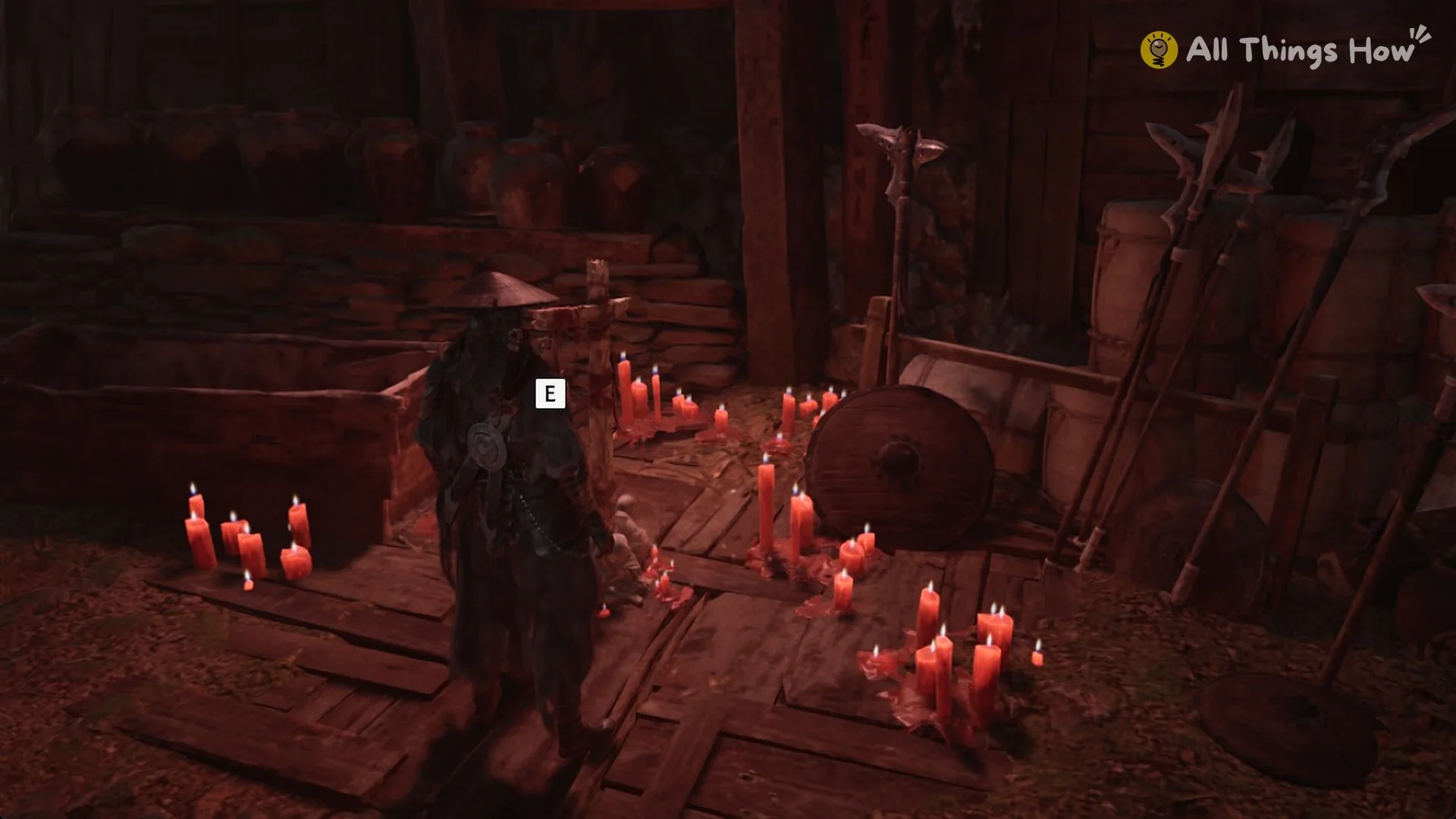 Soul at the Smuggler's Tunnel Entrance bell with red candles and the E prompt, Phantom Blade Zero