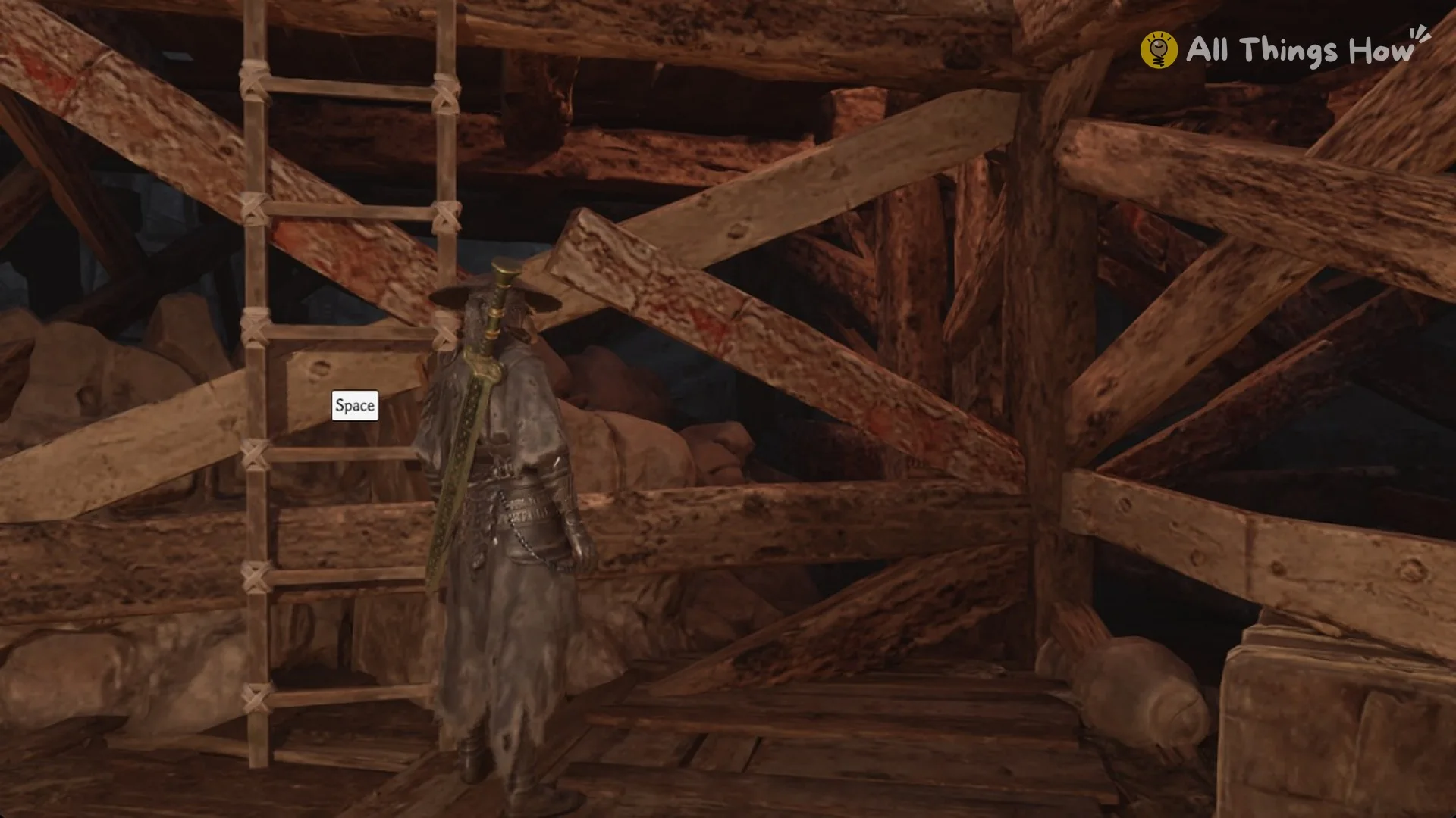 The Space prompt at the ladder up to the plank landing, Phantom Blade Zero