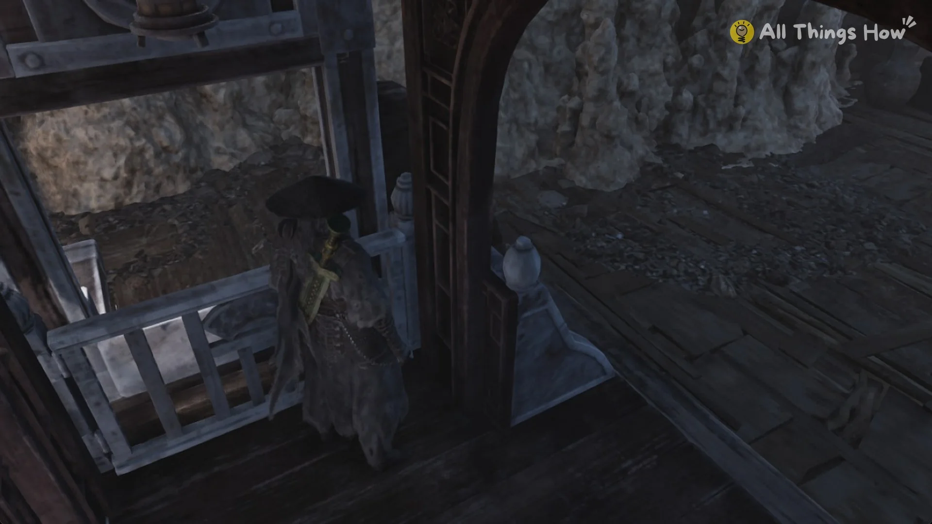 The lift platform with white railings at the top, Phantom Blade Zero