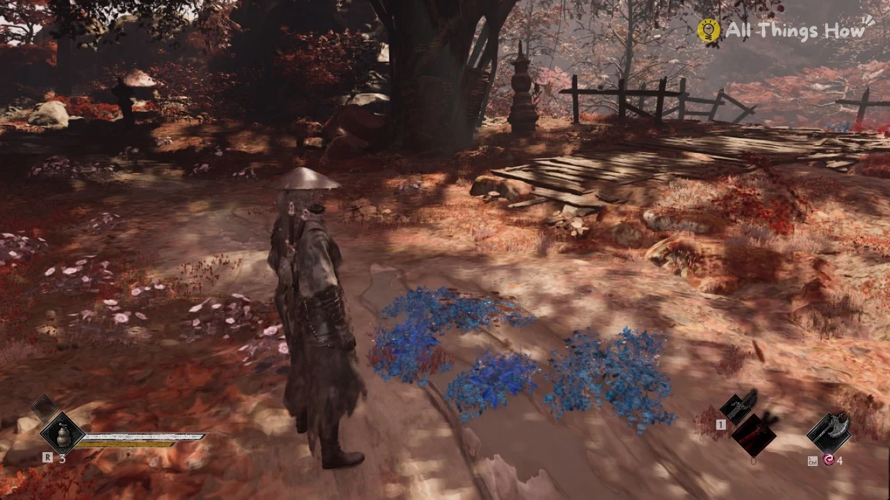 Soul back in control next to the collected Memory Flower in Phantom Blade Zero