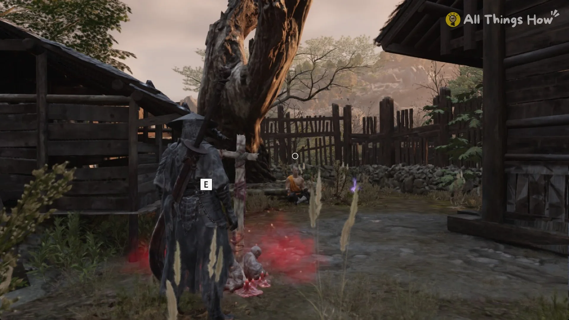 The Survivors' Courtyard bell under the dead tree with the E prompt, Phantom Blade Zero