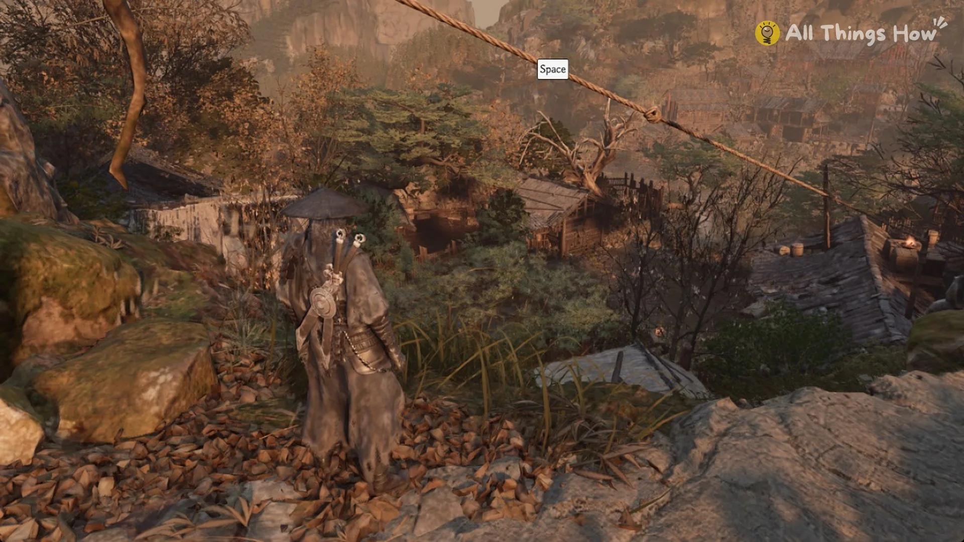 The Space prompt on the rope running down off the cliff edge, Phantom Blade Zero