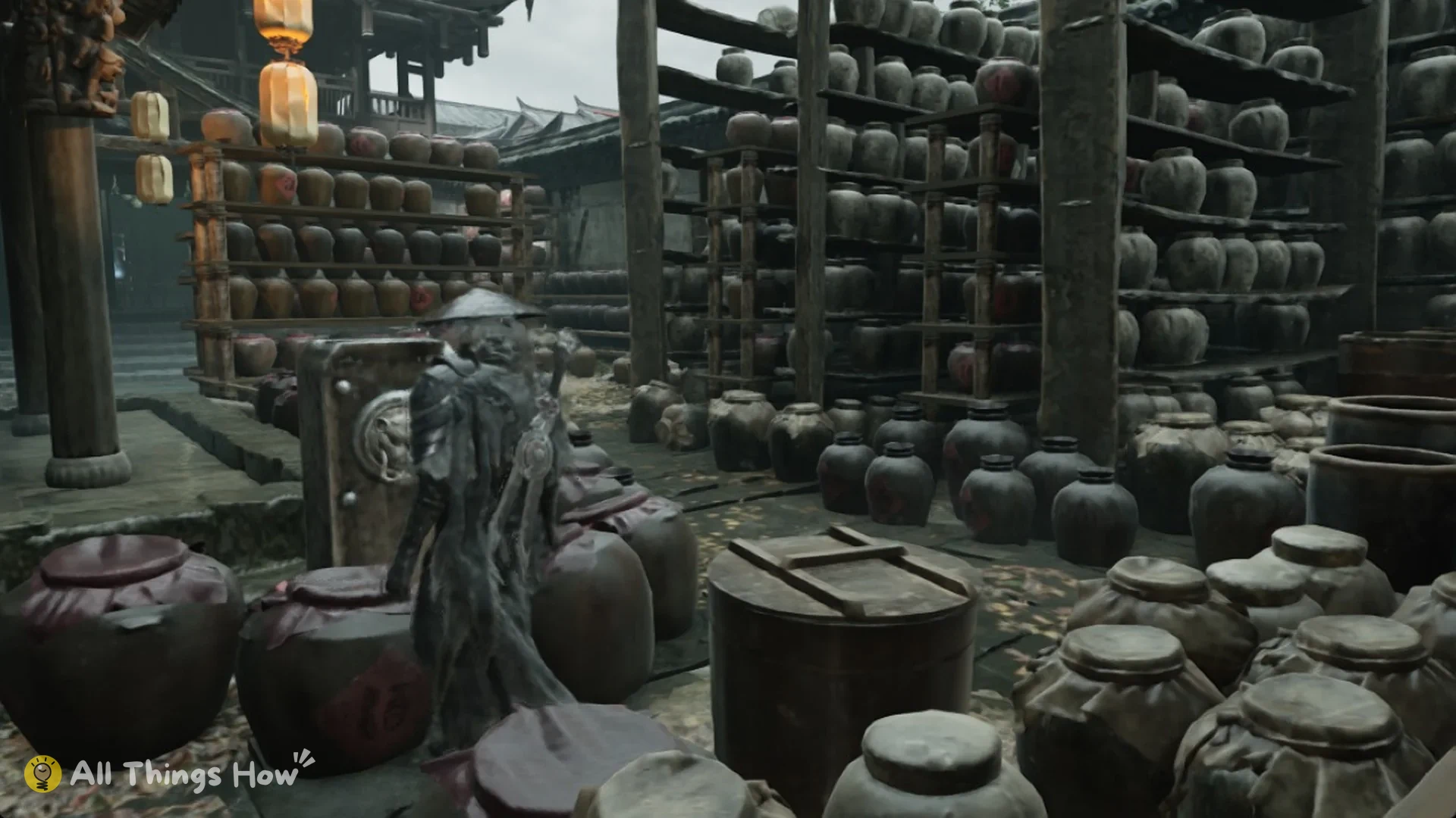 Soul in the wine-jar courtyard of the Order’s tavern in Pangzhen beside the stone switch post