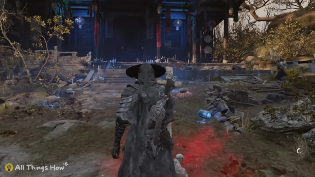 Soul in the Temple of Blue Fireflies courtyard after ringing the bell, Phantom Blade Zero