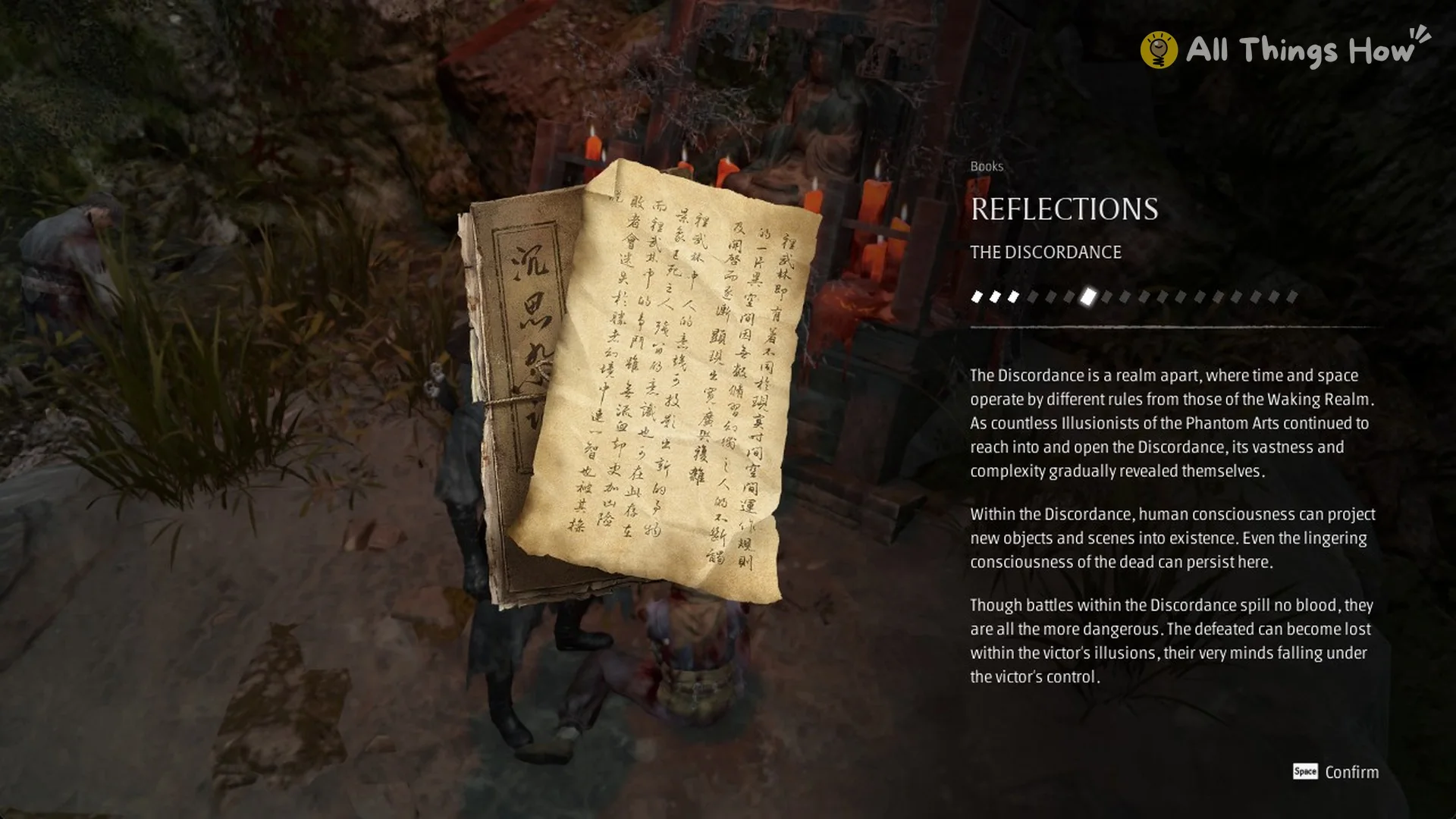 The Discordance entry under Reflections in the Phantom Blade Zero Books menu