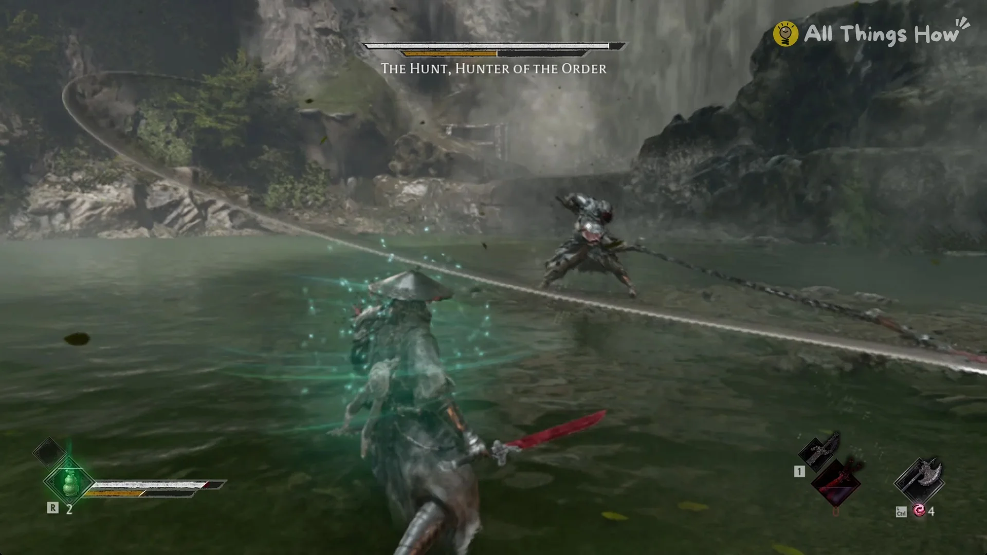 Soul healing as The Hunt's chain lash comes in from across the pool, Phantom Blade Zero