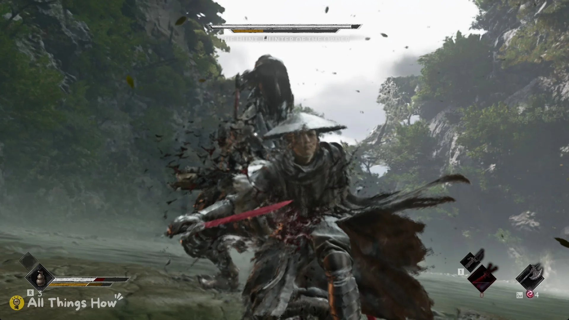 The Hunt hooking Soul at close range with his chain, Phantom Blade Zero