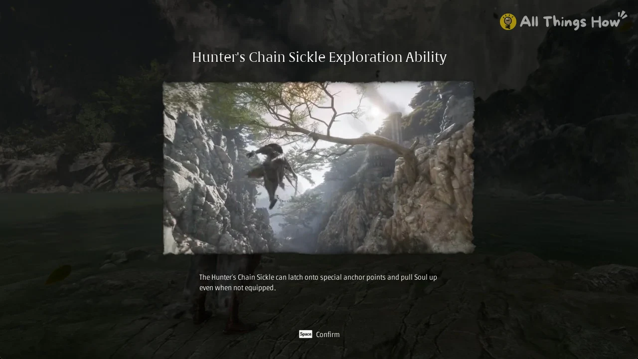 Hunter's Chain Sickle Exploration Ability tutorial showing Soul grappling to a branch in Phantom Blade Zero