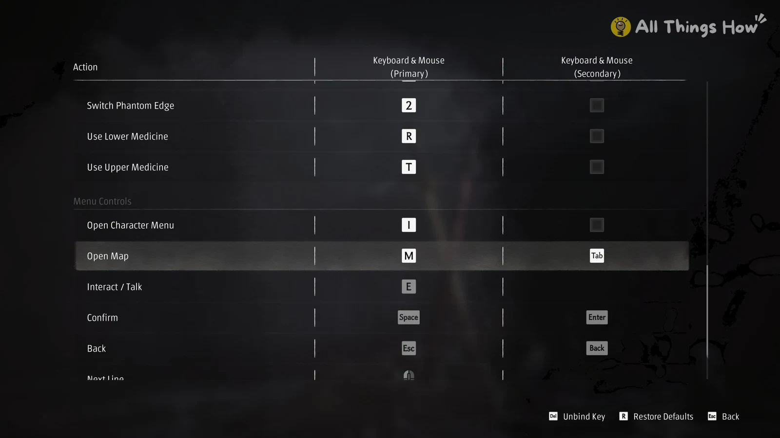 Phantom Blade Zero Controls menu: Use Lower Medicine on R and Use Upper Medicine on T